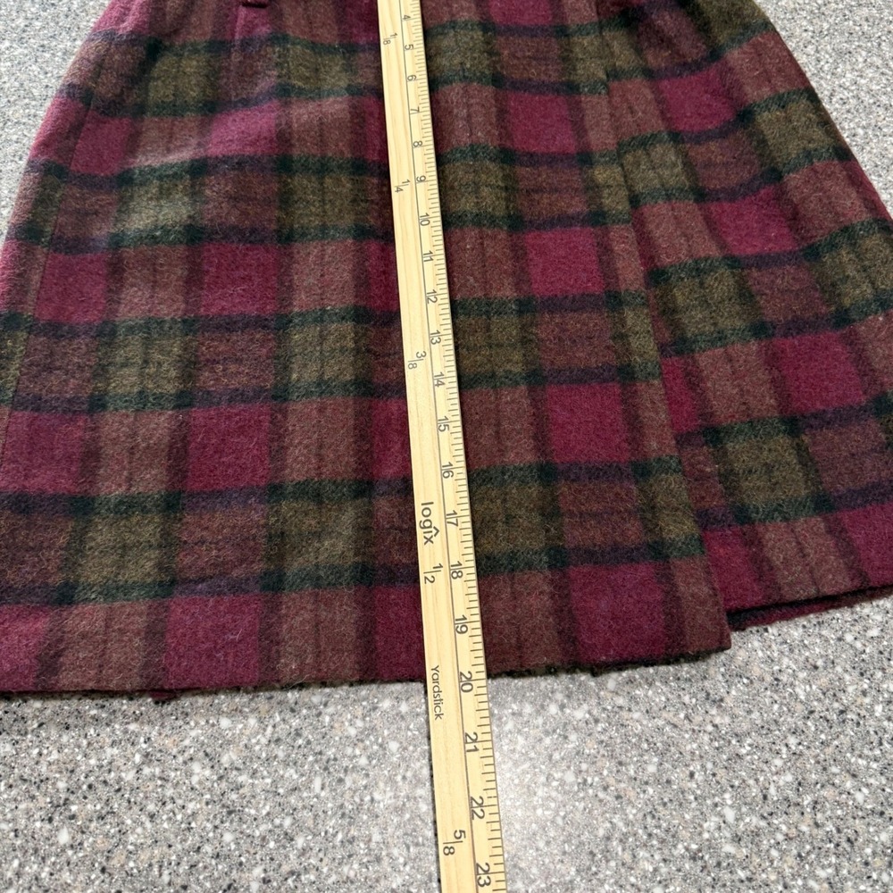 Eddie Bauer Womens Plaid Wool Blend Wrap Skirt Burgundy Green Size 8 Vintage - Picture 7 of 9